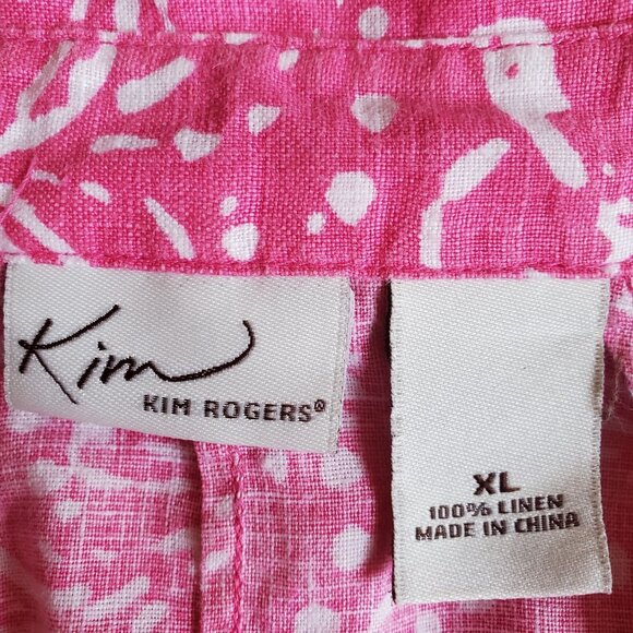 NWOT Kim Rogers Blouse 100% Linen Shirt  Pink & White Cool Comfort Natural Fiber - Picture 4 of 6